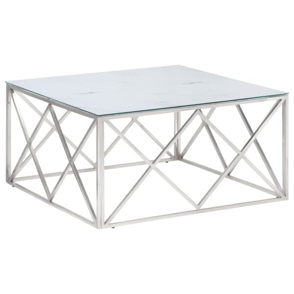 vidaXL Coffee Table Silver and White Marble