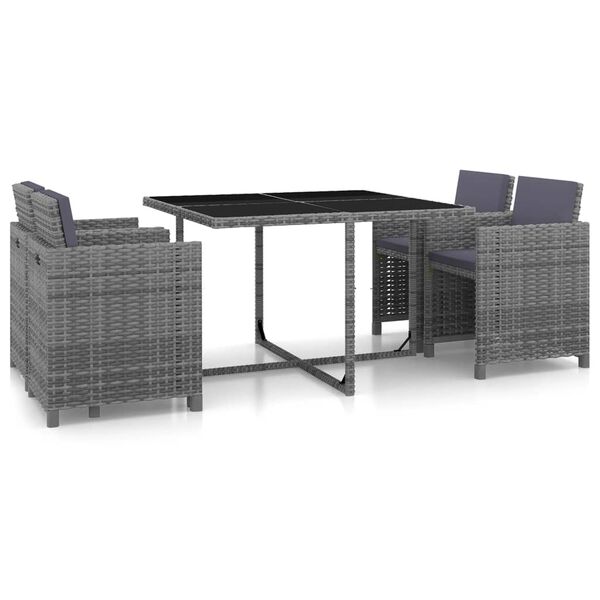 vidaXL Garden Dining Set Grey PE Rattan, Glass, Powder-Coated Steel Medium