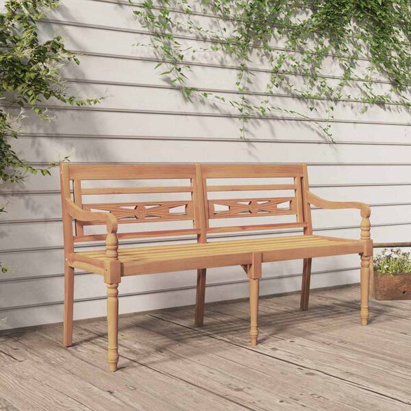 vidaXL Batavia Bench Teak Brown Solid Teak Wood 59 in Decorative Inlays