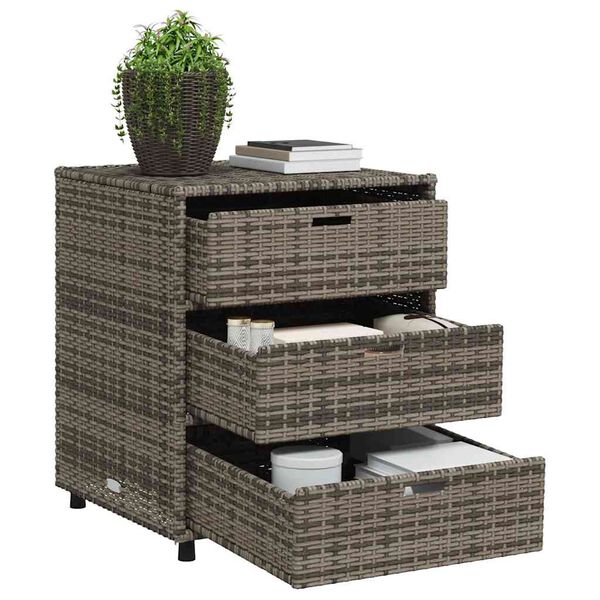 vidaXL Garden Storage Cabinet Grey PE rattan, Powder-coated steel