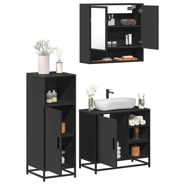 vidaXL Bathroom Furniture Set Black Engineered wood, metal, glass Medium