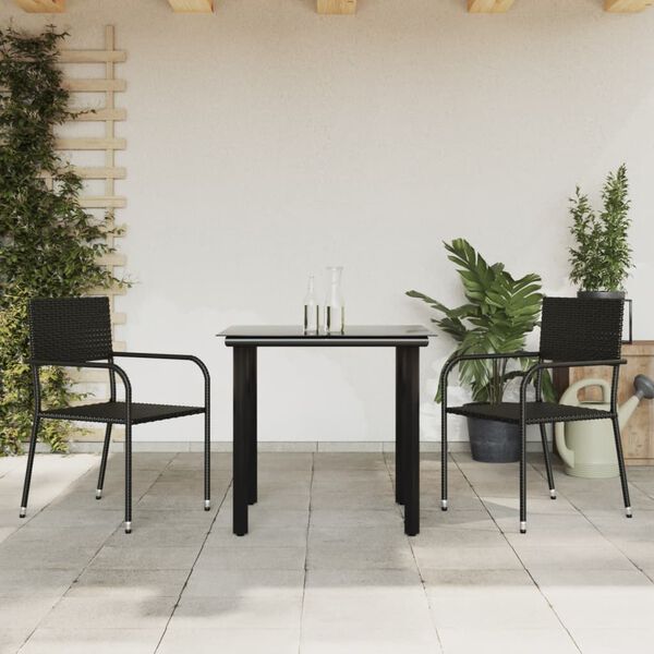 vidaXL Garden Dining Set Black Poly Rattan, Steel, Tempered Glass Compact