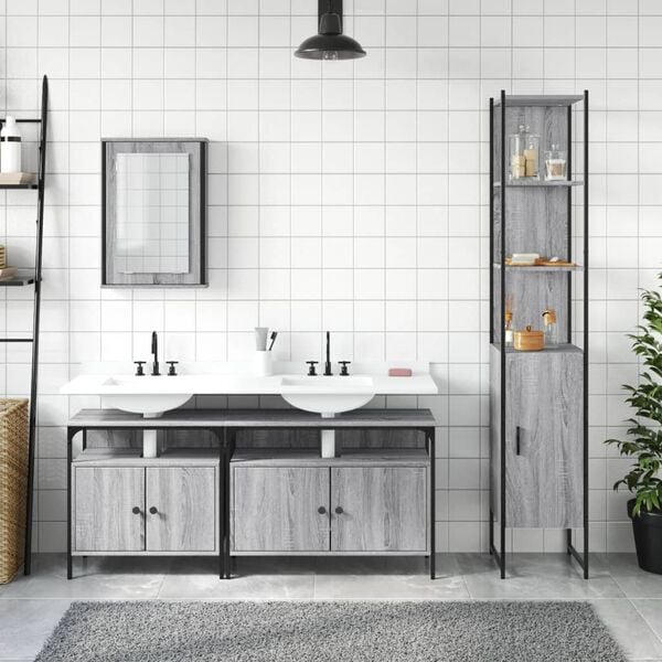 vidaXL Bathroom Furniture Set Grey Sonoma Engineered Wood Large