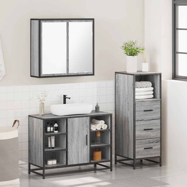 vidaXL Bathroom Furniture Set Grey sonoma Engineered wood, metal, glass
