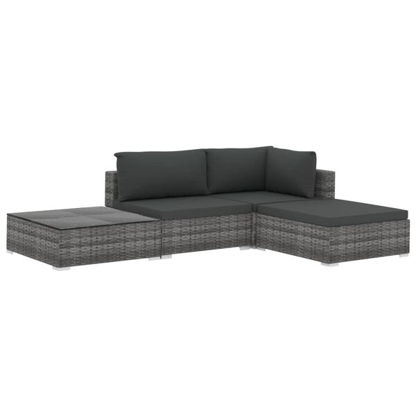 vidaXL Garden Lounge Set Grey PE Rattan 4 Piece Set Modular