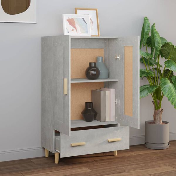 vidaXL Highboard Concrete Grey Engineered wood, Solid eucalyptus wood Tall