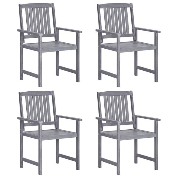 vidaXL Garden Chair Set of 4 Grey Solid Acacia wood Standard Durable