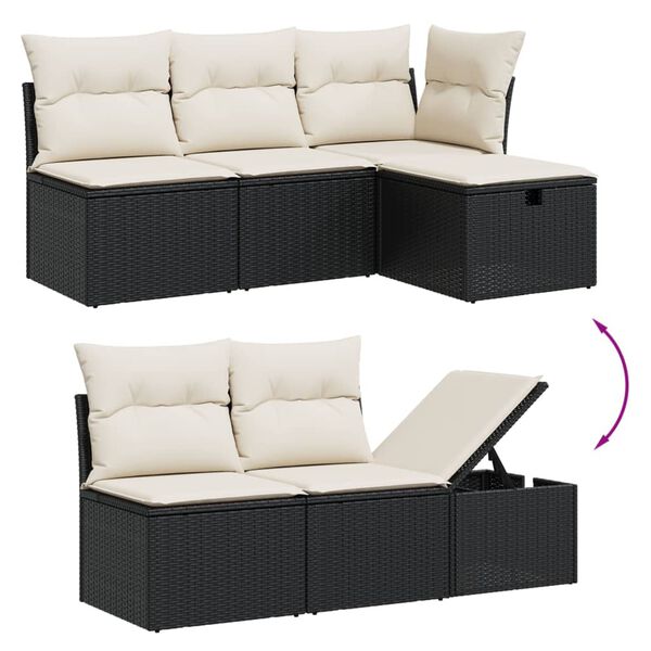 vidaXL Garden Sofa Set Black PE Rattan Large Adjustable Feet