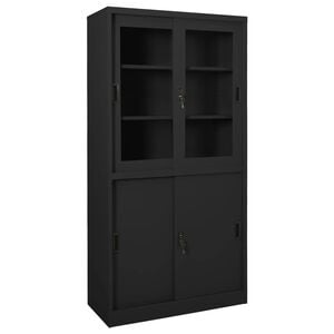vidaXL Office Cabinet Anthracite Steel, Tempered Glass