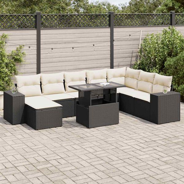 vidaXL Garden Sofa Set Black, Cream White