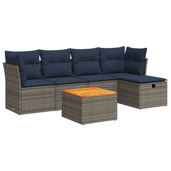 vidaXL 6 Piece Patio Sofa Set with Cushions Gray Poly Rattan