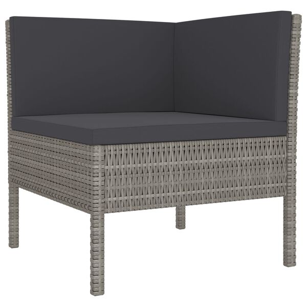 vidaXL Garden Lounge Set Gray PE rattan, powder-coated steel, polyester