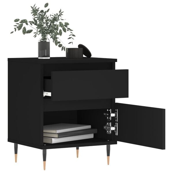 vidaXL Bedside Cabinet Black Engineered wood, Metal 15.7x13.8x19.7 in