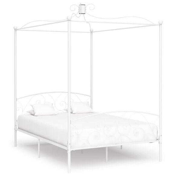 vidaXL Bed Frame White Metal Double Decorative Inlays Bed Frame
