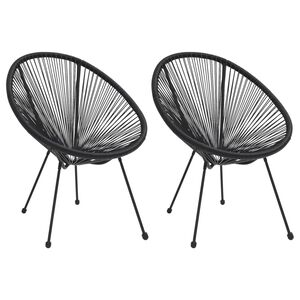 vidaXL Moon Chair Set of 2 Black Round PVC Rattan Garden Chair Round