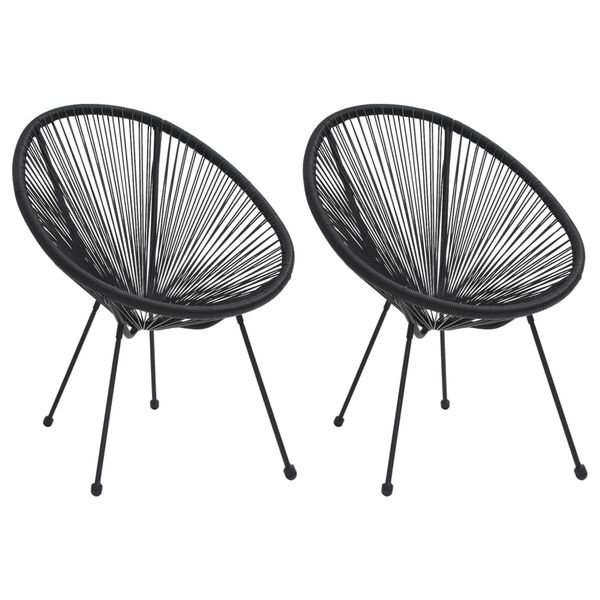 vidaXL Moon Chair Set of 2 Black Round PVC Rattan Garden Chair Round