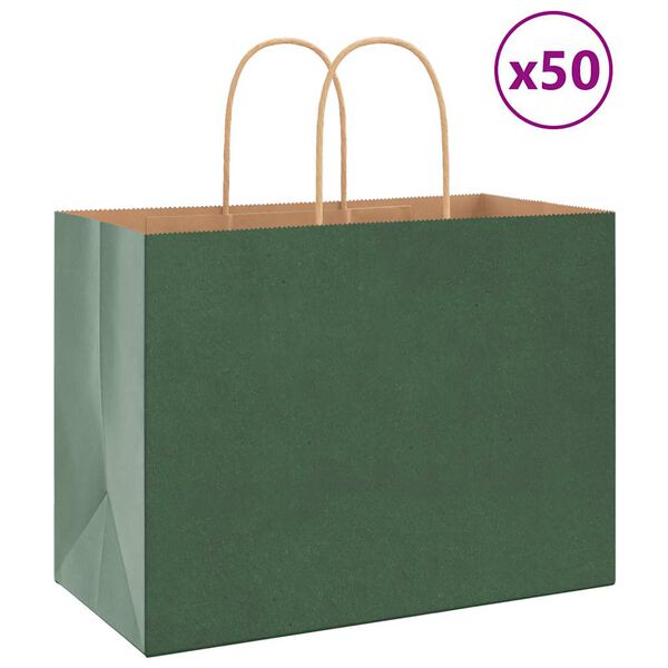 vidaXL Paper Bags 50 pcs with Handles Green 32x17x25 cm