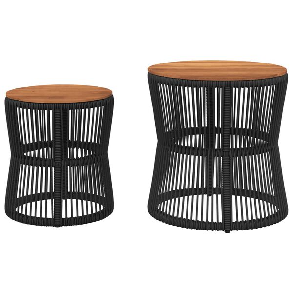 vidaXL Garden Side Table Black and brown PE rattan 2 pcs Stackable