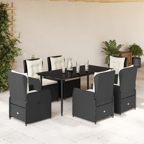 vidaXL Garden Dining Set Black, Cream White PE Rattan 7 Piece Set