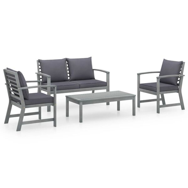 vidaXL Garden Lounge Set Grey Solid Acacia Wood Medium Hardwood