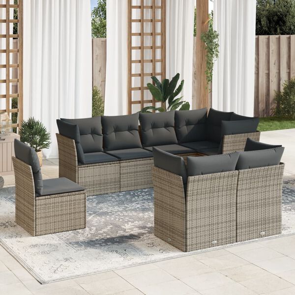 vidaXL Garden Sofa Set Grey PE Rattan, Powder-Coated Steel Medium