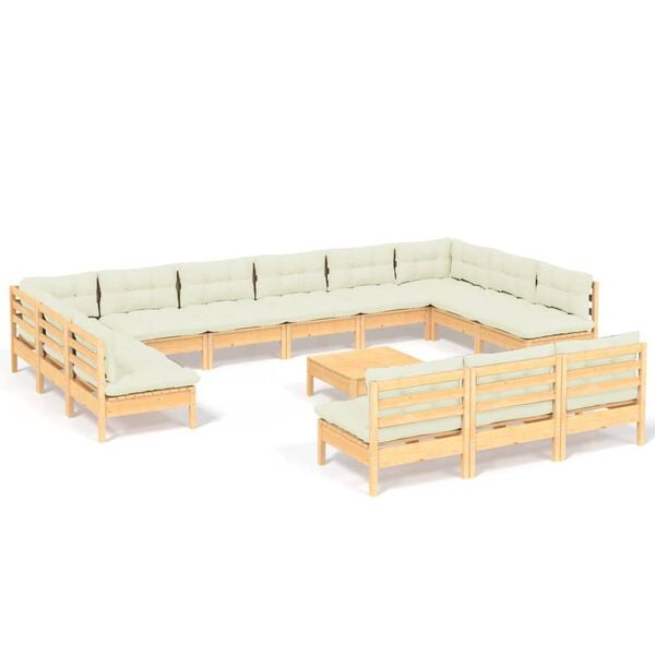 vidaXL Garden Lounge Set Cream Solid pinewood, fabric Large Modular