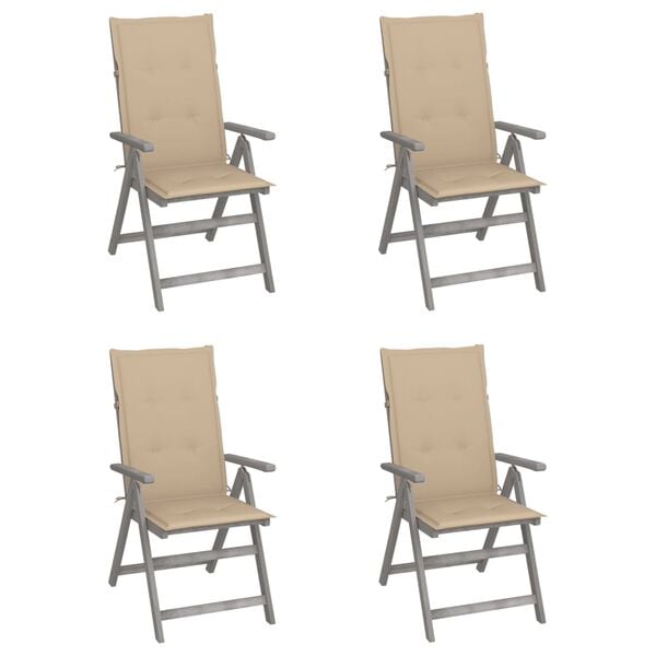 vidaXL Garden Chair Set of 4 Grey Solid Acacia wood Medium