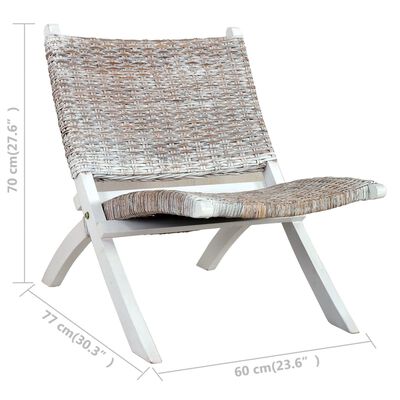 vidaXL Relaxing Chair White Natural Kubu Rattan and Solid Mahogany Wood