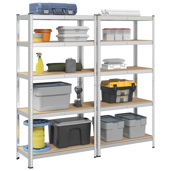 vidaXL 5-Layer Heavy-duty Shelves 2 pcs Silver Steel&Engineered Wood