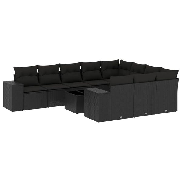 vidaXL Garden Sofa Set Black PE rattan Large Adjustable Feet