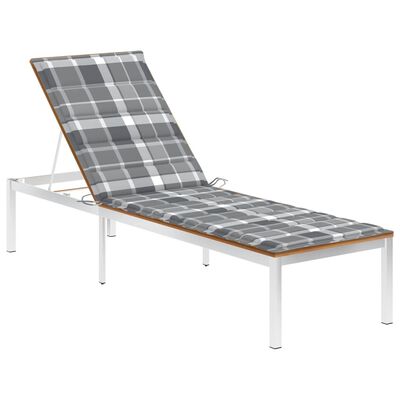 vidaXL Sun Lounger with Cushion Solid Wood Acacia and Stainless Steel