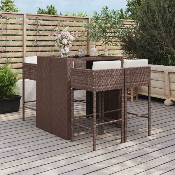 vidaXL Patio Bar Set Set of 5 Brown, Cream White, Black (Tabletop)