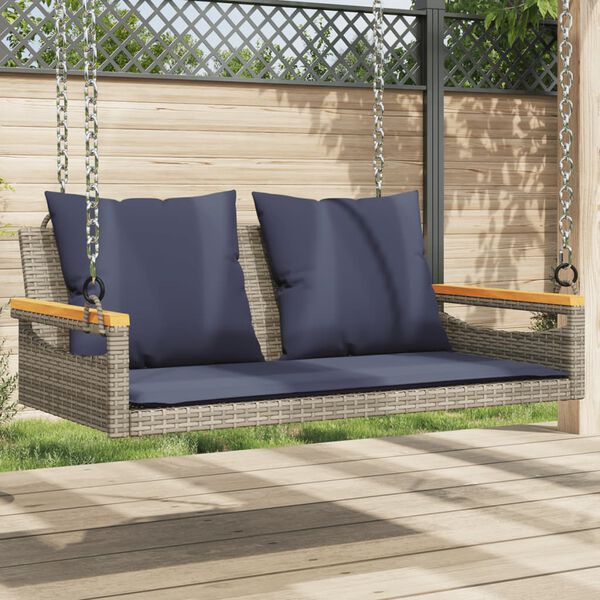 vidaXL Patio Swing Bench Gray, Navy Blue PE Rattan 2 Seater Seats Many