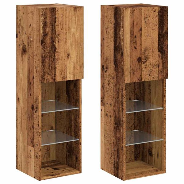 vidaXL TV Cabinet Set of 2 Old wood Engineered wood, glass Medium