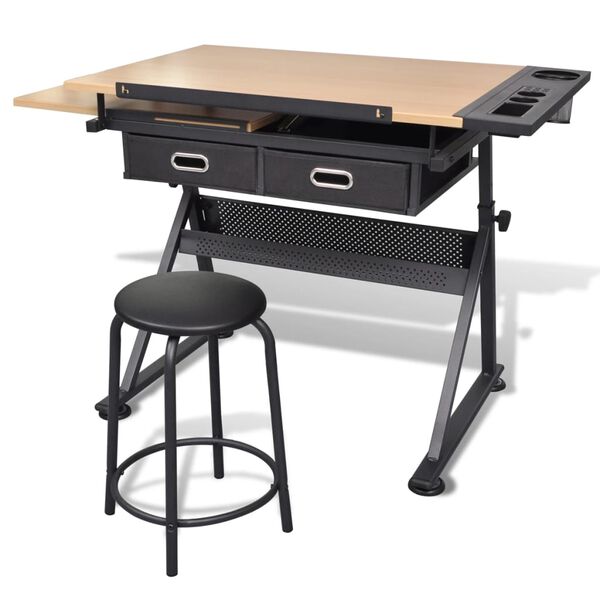 vidaXL Drawing Table Brown (#A52A2A), Black (#0A0A0A)