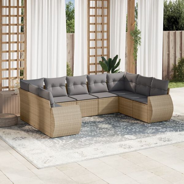 vidaXL Garden Sofa Set Beige Poly Rattan 9-Piece Set Modular
