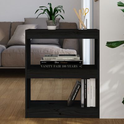 vidaXL Book Cabinet/Room Divider Black 23.6"x11.8"x28.1" Solid Wood Pine