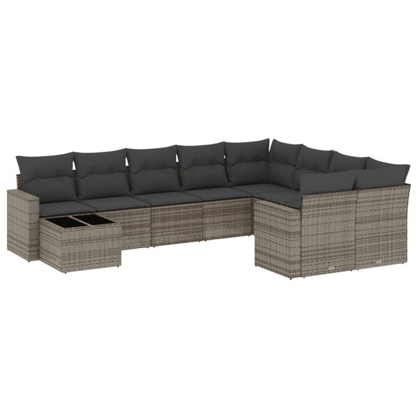 vidaXL Garden Sofa Set Grey PE rattan, powder-coated steel, tempered glass