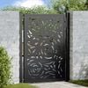vidaXL Garden Gate Black 39.4x49.2" Steel Flame  Design