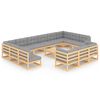 vidaXL Garden Lounge Set Natural wood, Grey cushions