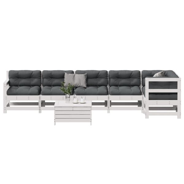 vidaXL 7 Piece Patio Lounge Set with Cushions White Solid Wood Pine