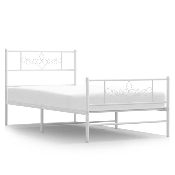 vidaXL Bed Frame White Powder-Coated Steel 35.4x78.7 in Bed Frame