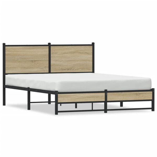 vidaXL Bed Frame Sonoma oak Steel, Engineered wood Double Bed Frame