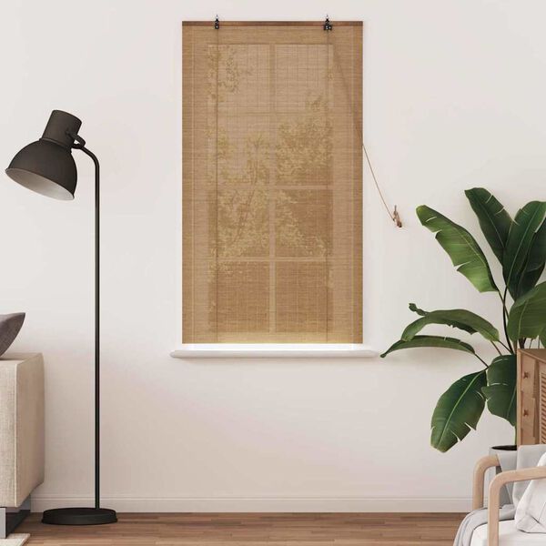 vidaXL Roller Blind with Curtains Manual Brown 31.50 x 62.99 in Bamboo