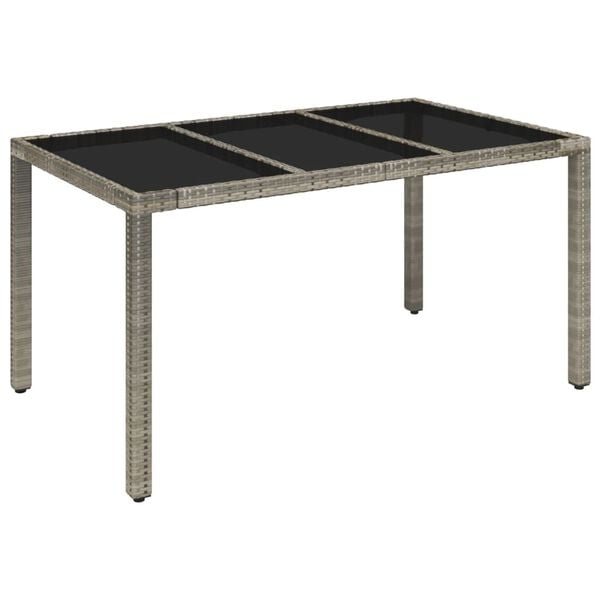 vidaXL Garden Table With Glass Top Grey PE rattan 59.1 x 35.4 x 29.5 in