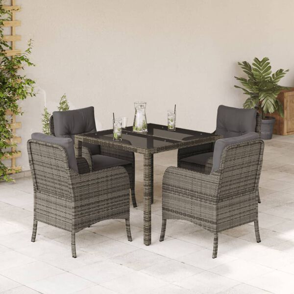 vidaXL Garden Dining Set Grey PE Rattan Seats 4 Removable Covers