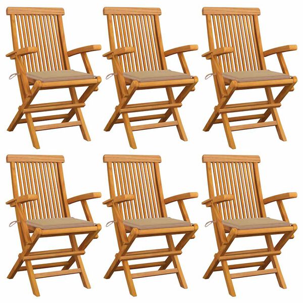vidaXL Garden Chair Set of 6 Beige Teak Wood Standard Foldable