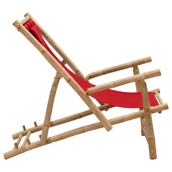 vidaXL Deck Chair Red Bamboo, Canvas (100% polyester) Standard Foldable