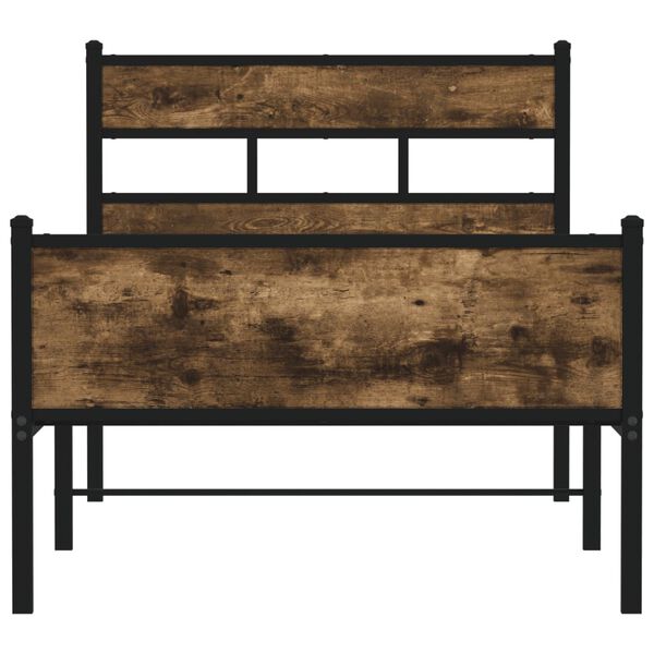 vidaXL Bed Frame Smoked Oak Steel, Engineered Wood Twin Bed Frame