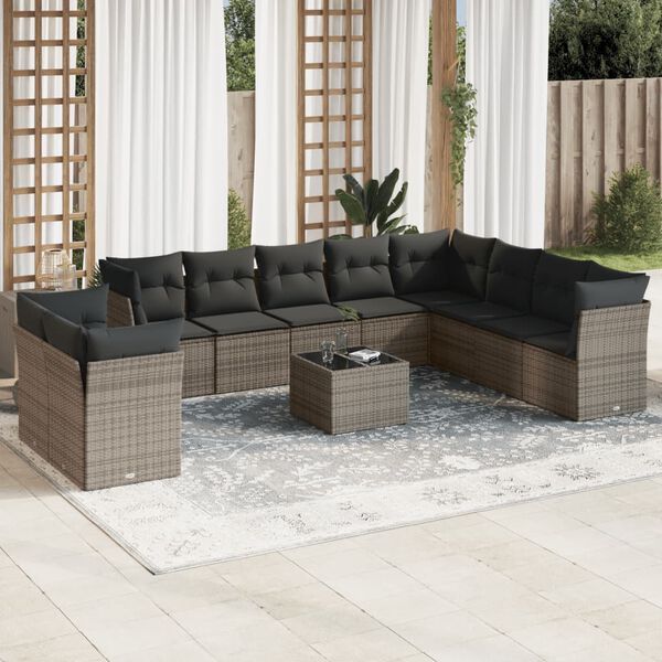 vidaXL Garden Sofa Set Grey PE Rattan Large Modular Garden Sofa Set